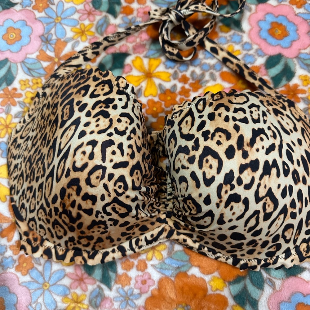 Victoria's Secret Leopard Print Bikini Top - Black, Brown, Cream